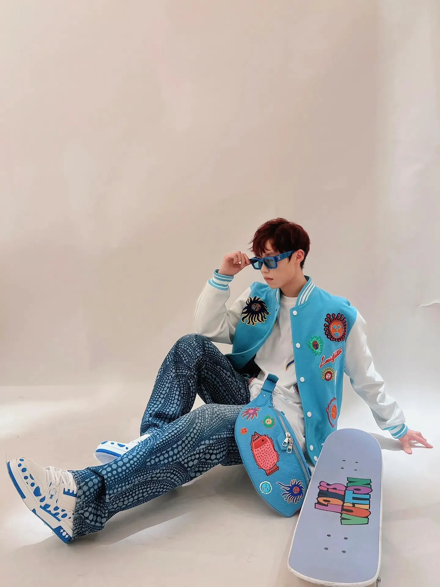 Louis Vuitton/Louis Vuitton 24Fw Yayoi Kusama joint sunfish baseball jacket
